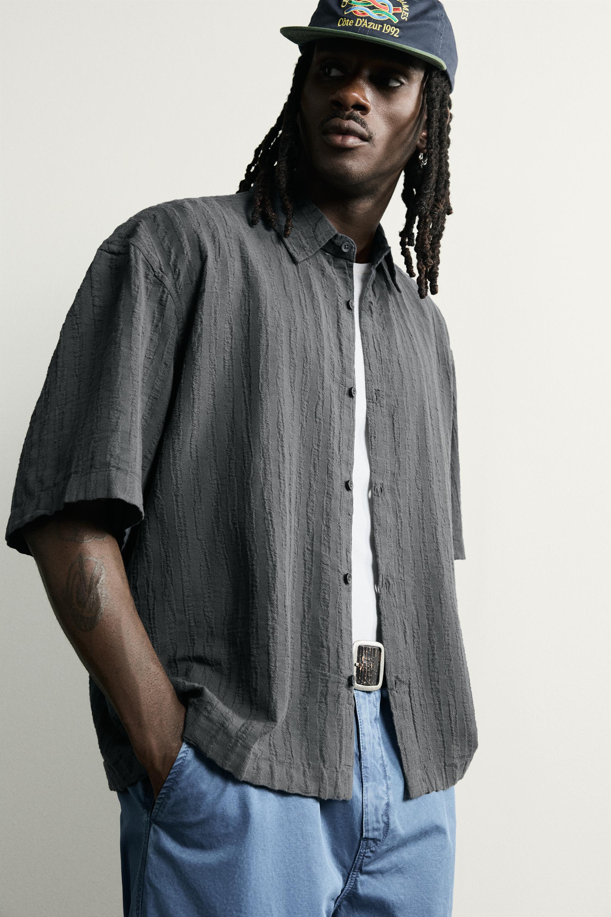 BOXY FIT STRIPED JACQUARD SHIRT